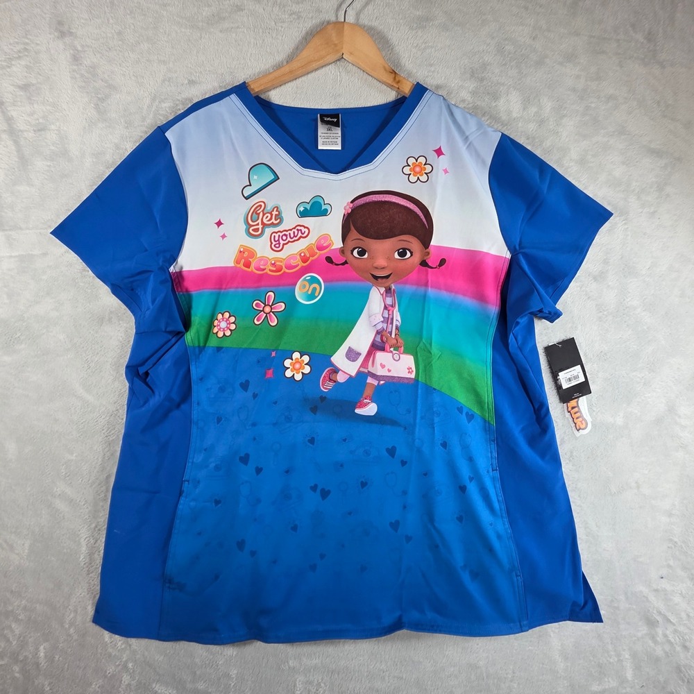 Cherokee Tooniforms Disney Doc McStuffins Scrub Top 3XL‎ V-Neck Blue New